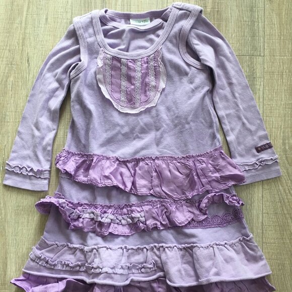 Naartjie Kids Girls Ruffle Layered Long Sleeve Dress Tunic Sz 4 Purple - Picture 1 of 7